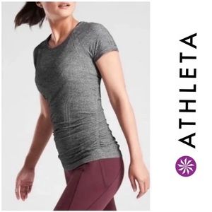Athleta Speedlight Short Sleeve Tee Ruched Side Tee Heathered Gray XS